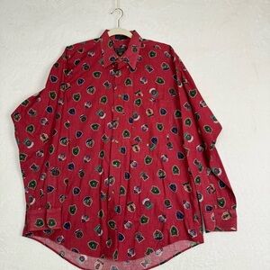 Vtg Chaps Ralph Lauren Crest Print Shirt Men’s L 100% Cotton Red Badge Pattern